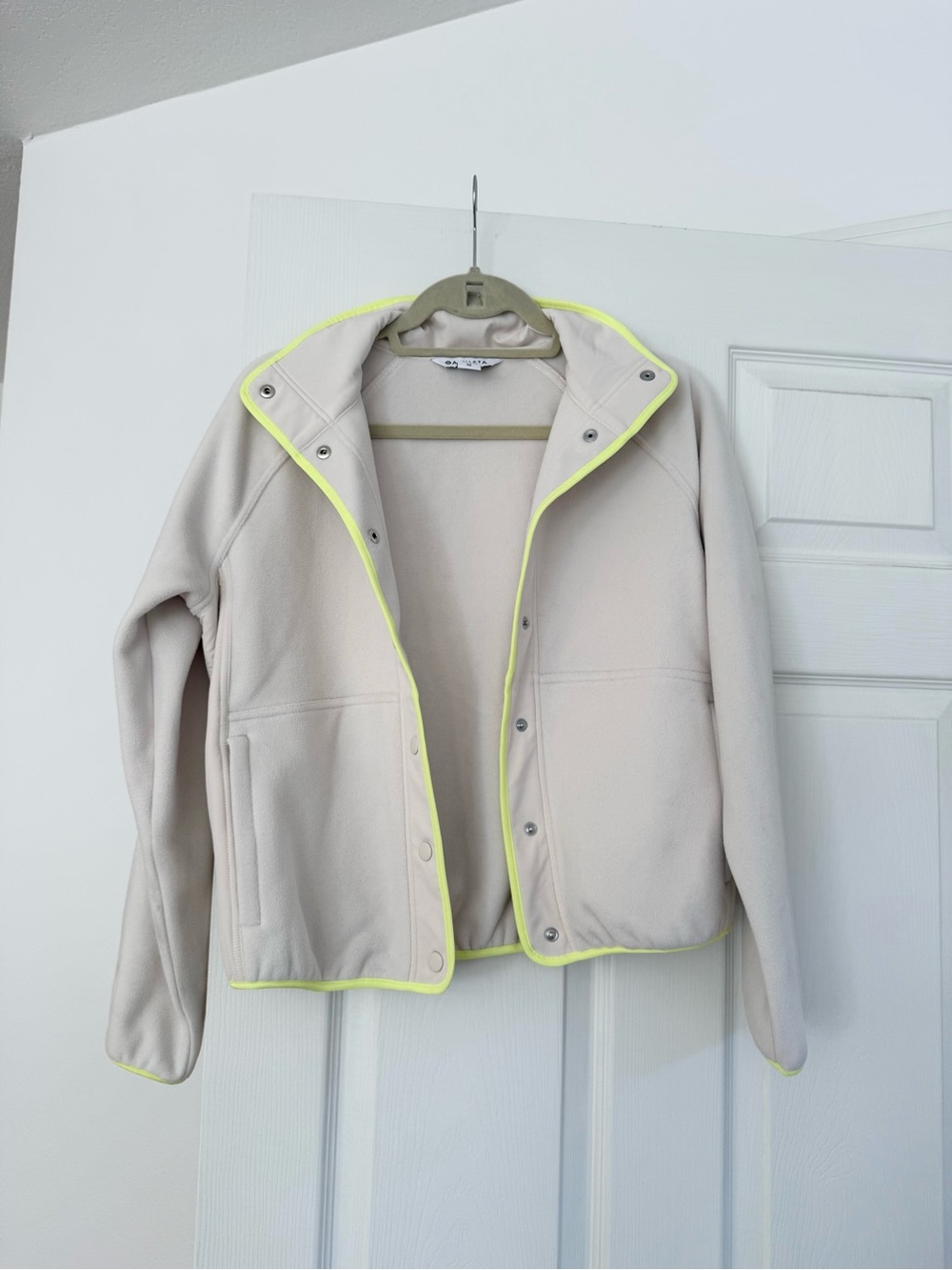 ATHLETA Cream Fleece Jacket with Neon Trim